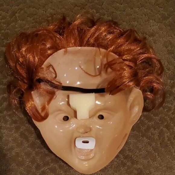 Adult Teen Mens Rubie's Child's Play 2 Chucky Half Mask w Orange Hair NWT - Picture 2 of 2